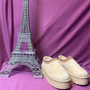 Glaze Cream Platform Mules with Red Trim